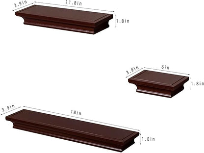 AHDECOR Modern Storage Floating Shelves, Perfect for Enhancing Decor and Organization in Any Room, Espresso Brown, Set of 3