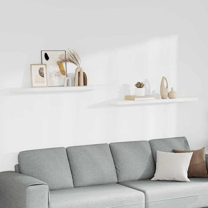 White Honeycomb MDF Floating Wall Shelves Set of 2 with Metal Brackets, Modern Invisible Mounting System for Ample Storage Space, Durable Matte Finish for Living Room