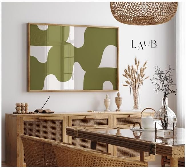 Nationcog Mid-Century Olive Green Beige Minimalist Art, Modern Wall Decor, Trendy Light Tones Easter Gift Home Accent Design (Unframed) (20x30)