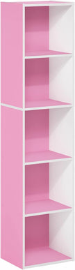 Furinno PASIR Book Shelf, 5-Tier Modern Bookshelf, Open Shelves Bookcase 9 x 12 x 52, for Living Room, Bedroom, Home Office, Pink/White
