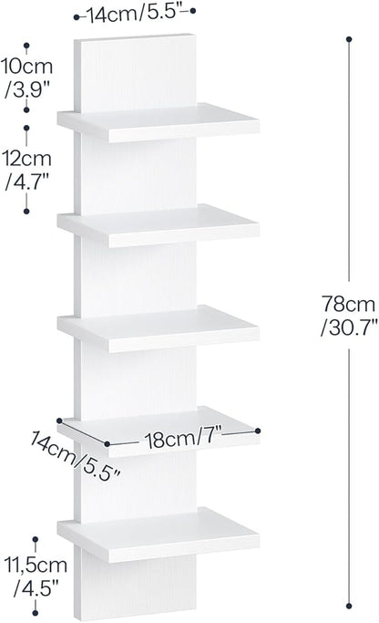 HOOBRO 5 Tier Wall Shelf Unit, 2 Pack Floating Shelves Wall Mounted, Wall Mount Vertical Shelving, Floating Storage Rack, Organizer Tall Tower Design for Livingroom, Bedroom, Kitchen, White WT18BJP201