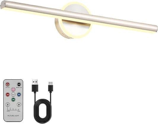 Picture Light, 16 inches Art Wall Light, Picture Light Battery Operated,Battery Operated Wall Lights,Gallery Light for Painting,Photo,Library (Satin Nickel)
