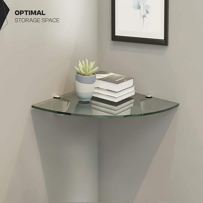 Fab Glass and Mirror Corner Glass Shelf, 6" x 6", Clear