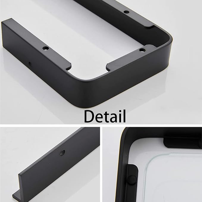 15.7in Bathroom Wall Shelf (2 Tier), Glass Shelf for Wall Mounted, Black Shower Caddy Shelves, Bathroom Shelves with Towel Holder for Shower Organization and Storage
