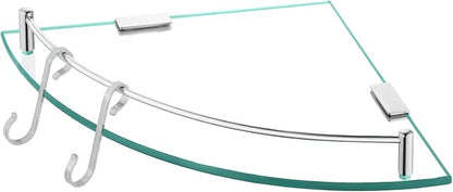 KES Glass Corner Shelf Bathroom Shelf Tempered Glass with Rail SUS 304 Stainless Steel Floating Wall Mount Bracket Polished Finish, BGS2101A