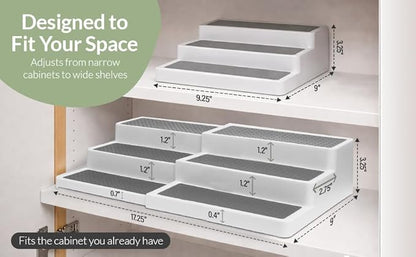 Pack of 1, Expandable 3 Tiered Spice Rack Organizer for Cabinet and Kitchen Pantry Shelf - Non-Slip Shelves for Spices, Seasoning, Canned Food, Medicine Cabinet Organizer - Includes Silicone Funnels
