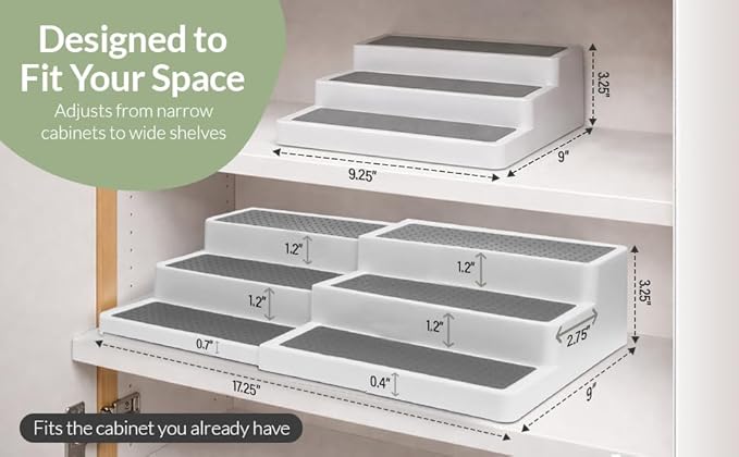 Pack of 2, Expandable 3 Tiered Spice Rack Organizer for Cabinet and Kitchen Pantry Shelf - Non-Slip Shelves for Spices, Seasoning, Canned Food, Medicine Cabinet Organizer - Includes Silicone Funnels