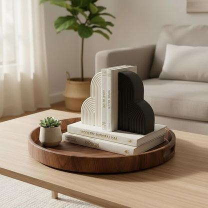 6.6‘’ Decorative Resin Book Ends for Shelves - Modern Bookends for Heavy Books - Minimalist Book Stopper for Aesthetic Home Office Bookshelf Decor - Stylish Gifts for Book Lovers (Black and White)