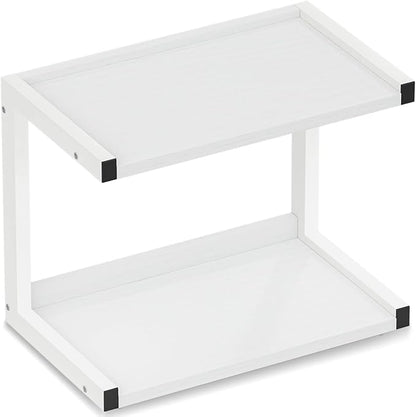 MARTY 2 Tier 12.6"x7.7" Counter Shelf Organizer Kitchen Spice Rack for Countertop, Coffee Station Organizer for Mugs Cups, Wood Shelf Desk Storage Organizer for Bathroom Home Office (White)