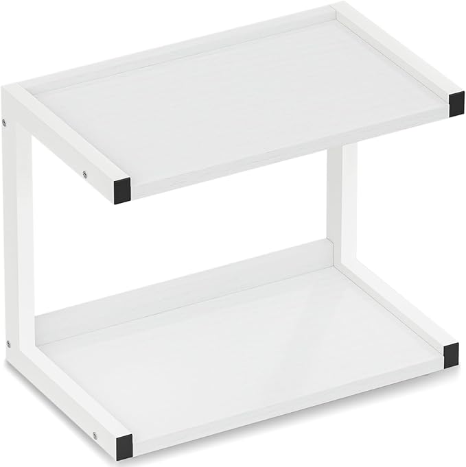 MARTY 2 Tier 12.6"x7.7" Counter Shelf Organizer Kitchen Spice Rack for Countertop, Coffee Station Organizer for Mugs Cups, Wood Shelf Desk Storage Organizer for Bathroom Home Office (White)