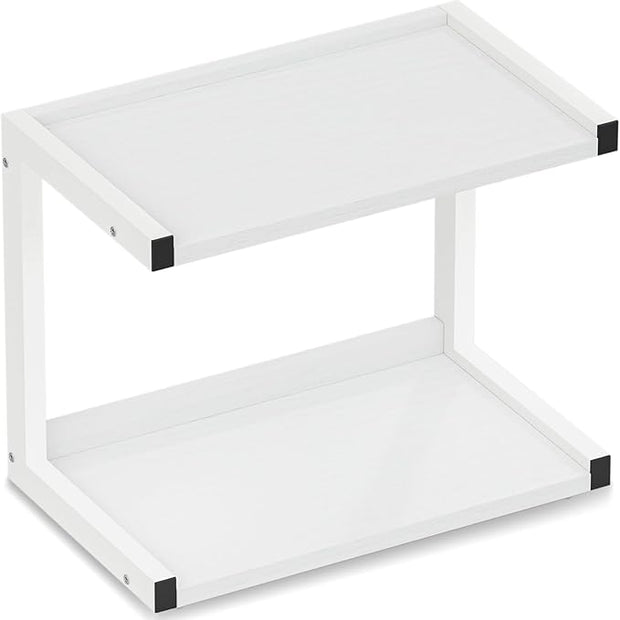 MARTY 2 Tier 12.6"x7.7" Counter Shelf Organizer Kitchen Spice Rack for Countertop, Coffee Station Organizer for Mugs Cups, Wood Shelf Desk Storage Organizer for Bathroom Home Office (White)