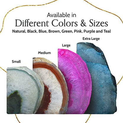 Nature's Decorations Agate Bookends - A Quality Brown Geode with Non-Skid Rubber Bumpers for Shelves, Office, Home Decor - Heavy Duty Cool Crystal Stone (2-3 LB)