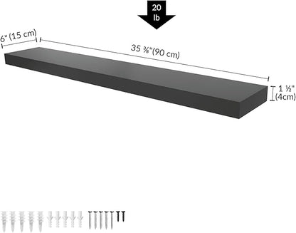 Ballucci Floating Shelf, 36" Wood Wall Shelf with Invisible Brackets for Bathroom, Living Room, Bedroom, Kitchen, Nursery, 6" Deep, Black