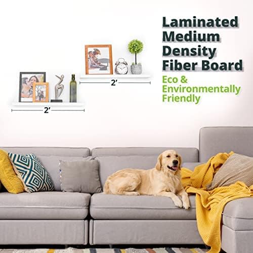 Greenco Picture Shelf, Set of 2 Wall Mounted Photo Ledge Floating Shelves for Bedroom, Living Room, Kitchen, Bathroom, Nursery Display, Walnut Finish