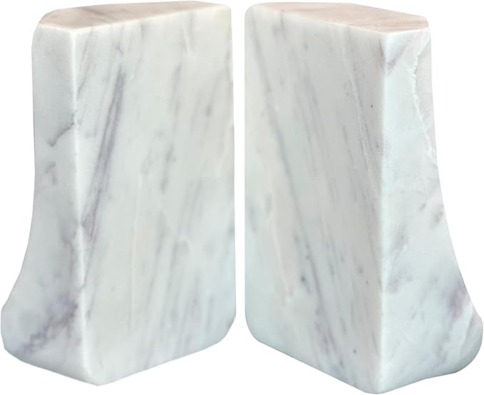 USIA White Marble Bookends - Heavy Duty 9.8 lbs Stone Book Ends for Shelves, Modern Decorative Book Holder Set of 2 - Premium Handmade Marble Book Ends for Office, Library, or Home Decor