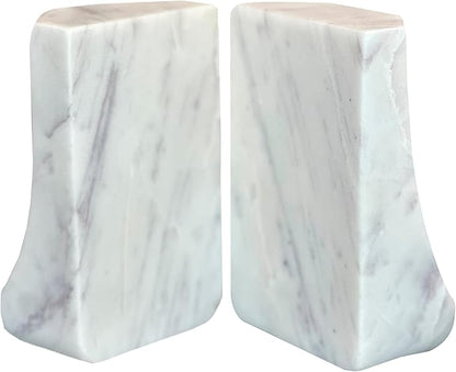 USIA White Marble Bookends - Heavy Duty 9.8 lbs Stone Book Ends for Shelves, Modern Decorative Book Holder Set of 2 - Premium Handmade Marble Book Ends for Office, Library, or Home Decor