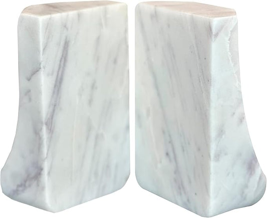 USIA White Marble Bookends - Heavy Duty 9.8 lbs Stone Book Ends for Shelves, Modern Decorative Book Holder Set of 2 - Premium Handmade Marble Book Ends for Office, Library, or Home Decor
