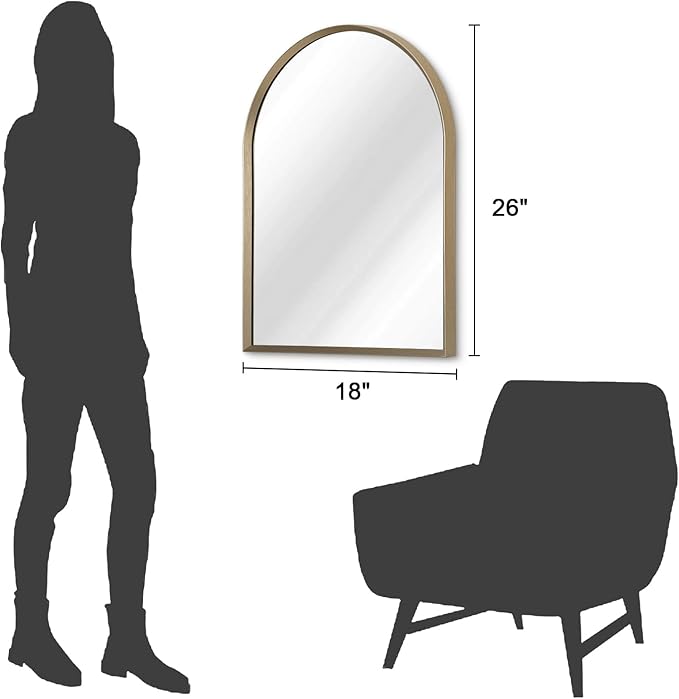 Bathroom Arched Wall Mirror Brushed Metal Vanity Wall Mounted Mirror for LivingRoom Bedroom Entryway Room Vanity Home Decor 26