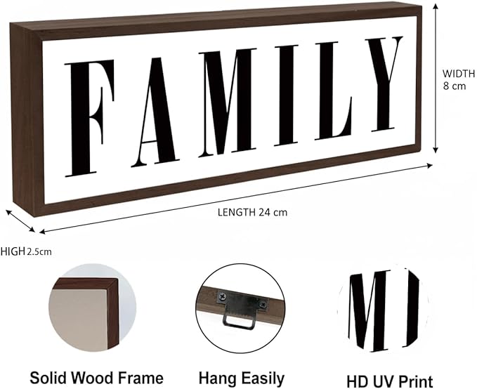 Family Sign, Decorative Framed Wooden Box Sign, Modern Farmhouse Home Decor, Living Room Decors, Kitchen Decor Art, Shelf Counter Tabletop Decoration, Housewarming Gift