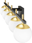 Ralbay Mid Century Modern Bathroom Vanity Light Fixture 5 Light Milky Glass Globe Modern Bathroom Light Fixture Over Mirror, Black/Golden 5 Light