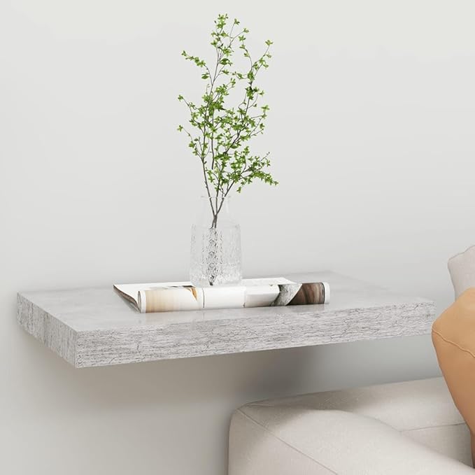 Concrete Grey Floating Wall Shelf Honeycomb MDF Metal Modern Storage 19.7x9.1x1.5 in with Invisible Mounting System for Living Room Office Display