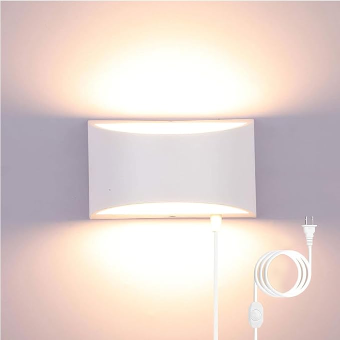 Lightess Plug in Wall Sconces 12W Modern LED Wall Light Dimmable Indoor Up Down Wall Lamp for Bedroom Living Room Hallway Staircase, Warm White