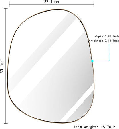 Asymmetrical Mirror for Wall Decor 27"*35", Modern Brass Framed Wall Mirror for Living Room Bathroom Bedroom Entryway ELE-STOU-0063G