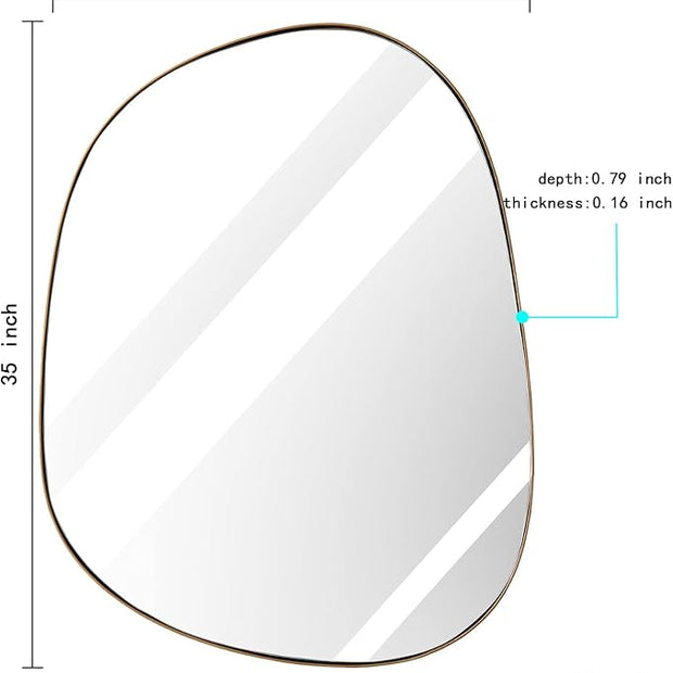 Asymmetrical Mirror for Wall Decor 27"*35", Modern Brass Framed Wall Mirror for Living Room Bathroom Bedroom Entryway ELE-STOU-0063G