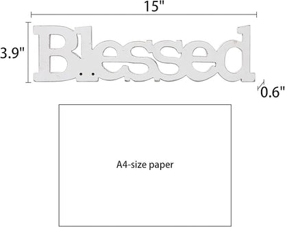 Farmhouse Wood Blessed Sign for Table 15", Hanging Distressed White Wall Decoration, Rustic Blessed Signs for Home Decor, Thanksgiving Christmas Signs Decor for Living Room