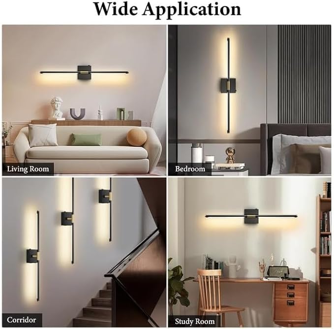 Wall Sconces Set of 2 Battery Operated, Wireless USB Rechargeable Wall Lights with Remote Control, 360° Rotation, 8000mAh LED Dimmable Picture Lamp for Living Room,Bedroom,Hallway (30in Black)
