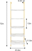 aboxoo Ladder Shelf 2PCS White Marble Bookshelf 5-Tier Wall-Mounted Wood Rack Open Industrial Modern Plant Flower Stand Utility Organizer Bookcase Metal Frame Furniture Office Kitchen Bedroom
