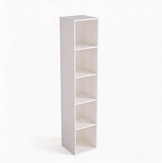 5 Cube Storage Organizer, 5 Tier Cube Low Bookcase Freestanding Storage Display Organizer, Five-Cubes Open Shelf Bookshelf for Home Office White, 5-Cube