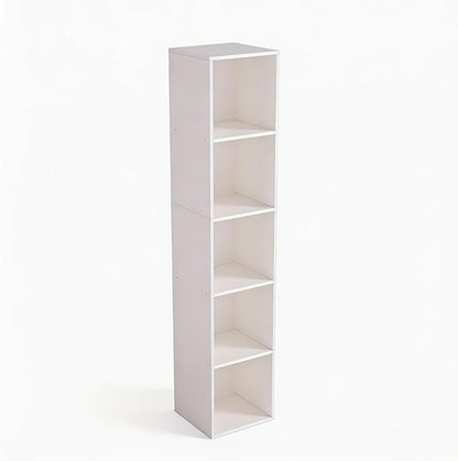 5 Cube Storage Organizer, 5 Tier Cube Low Bookcase Freestanding Storage Display Organizer, Five-Cubes Open Shelf Bookshelf for Home Office White, 5-Cube