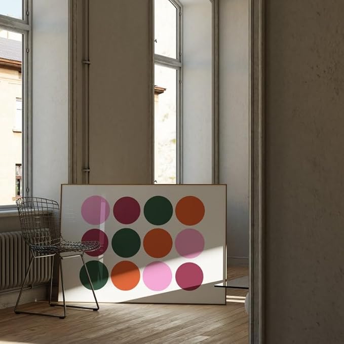 Nationcog Colorful Circles Wall Art, Mid Century Modern Geometric Print in Pink Orange Green, Minimalist Retro Poster, Bold Abstract Artwork for Living Room or Dorm Decor (Unframed) (20x30)