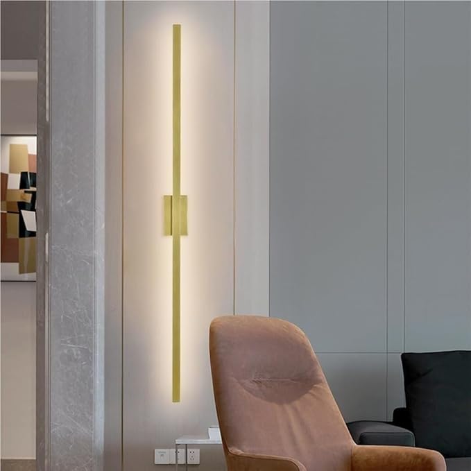Black Linear Wall Sconce Minimalist Hardwired Indoor Wall Light Fixture for Hallway Living Room Bedroom Modern Decorative Lighting(Gold,120cm)