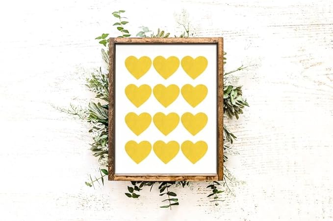 Nationcog Yellow Heart Wall Art, Mid Century Minimalist Poster, Scandi Folk Inspired Kids Room Decor, Retro Modern Artwork, Cute Valentine Gift for Home or Nursery (Unframed) (12x18)