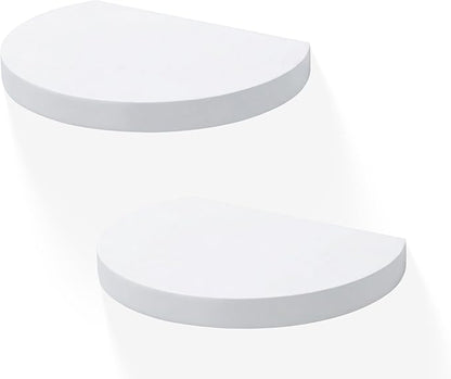 Small Wood Floating Shelves (2-Pack, 6-inch Diameter) - Round Sturdy Invisible Wall Mount Display for Small Plants,Toys,Bathroom,Living Room Storage & Modern Rustic Décor (White)
