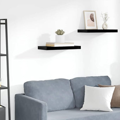 High-Gloss Black Floating Wall Shelf with Honeycomb MDF and Metal Frame, 19.7x9.1 Inches, Supports 15.4 lbs for Displaying Books and Artwork, Easy Installation Hardware