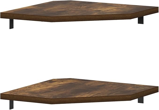 Furinno Rossi Hexagon Floating Shelves for Wall, Set of 2 Geometric Corner Shelf, Wall Mounted Shelves for Bathroom, Home Office, Living Room, Amber Pine