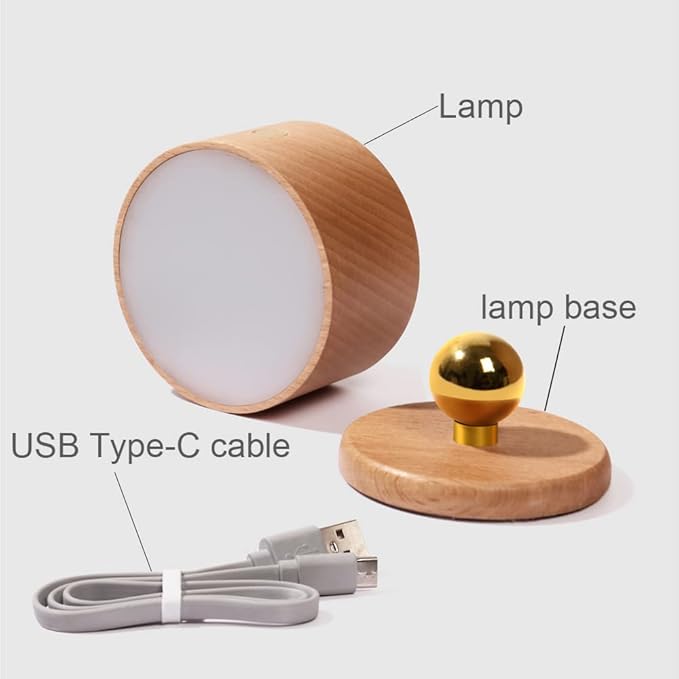 Led Wall Mounted Reading Lights, Wireless Wall Sconce with USB Charging Port Rechargeable Battery 360°Rotate Magnetic Ball Dimmable Touch Control, Lamps for Study Bedside(Beech 2 PC)