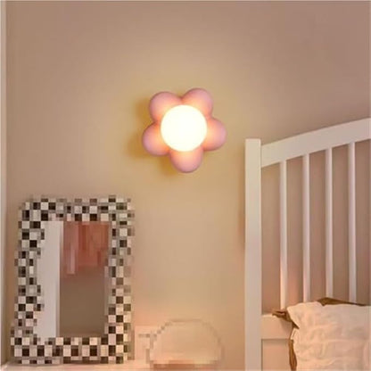 Modern Minimalist Wall Lamp Cream Flower Accent Light for Bedroom Living Room Study Room Dining Room Stairs Porch Hall Restaurant Wall Mounted Lamp Creative Simplicity Wall Sconce(Pink)