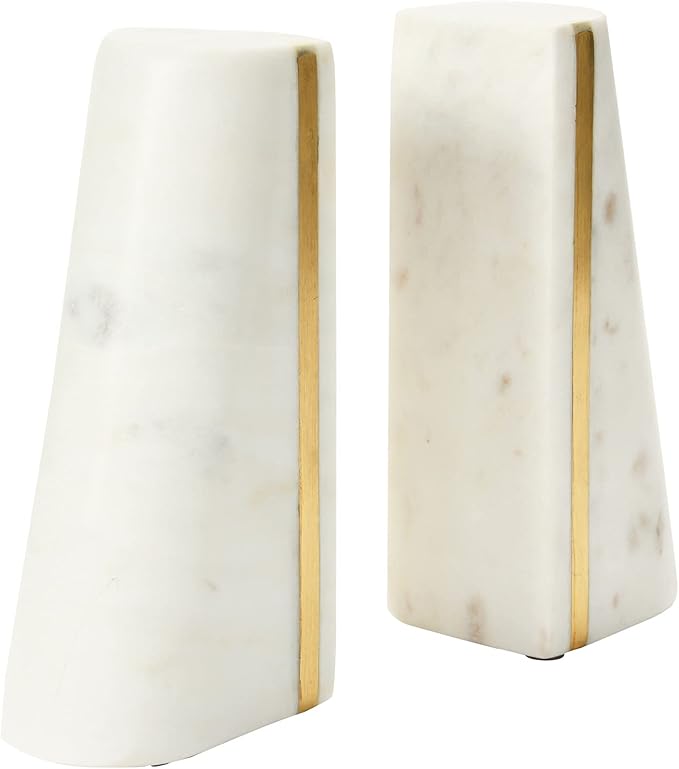 Main + Mesa Geometric Marble Bookends with Brass Inlay, White