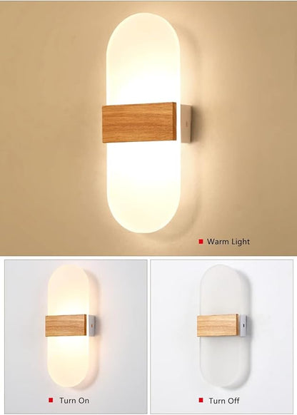 Minimalist Round Disc Wall Sconce LED Wall Light Dimmable Lighting Fixture Farmhouse Wood Wall Light Rectangle Modern Nordic Hallway Wall Mounted Lamp for Living Room Bedroom Stairway Porch