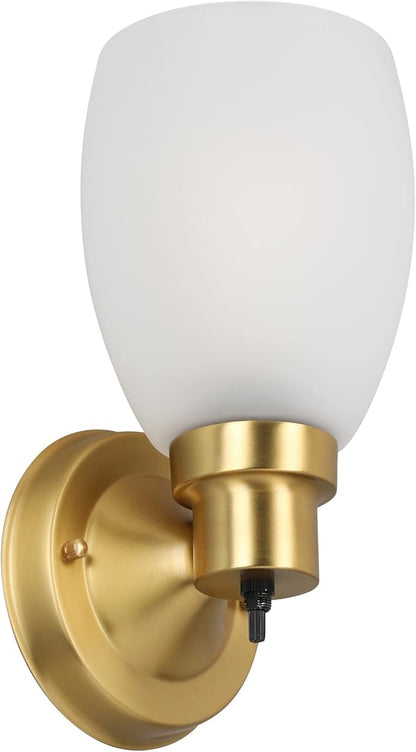 Design House Lydia Wall Sconce, 1 Light, Frosted Glass, Dimmable, Twist On/Off Switch, Satin Gold, 4.88 in x 5.125 in x 9.75 in, 588814-SG