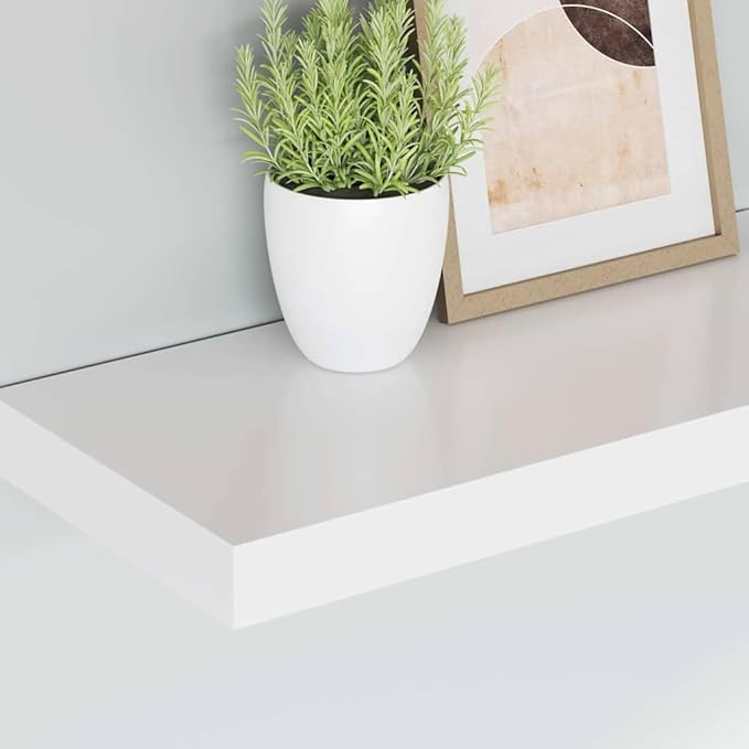 White Honeycomb MDF Floating Wall Shelf with Metal Frame, 19.7 x 9.1 x 1.5 Inches, 4-Piece Set for Modern Home Storage and Display