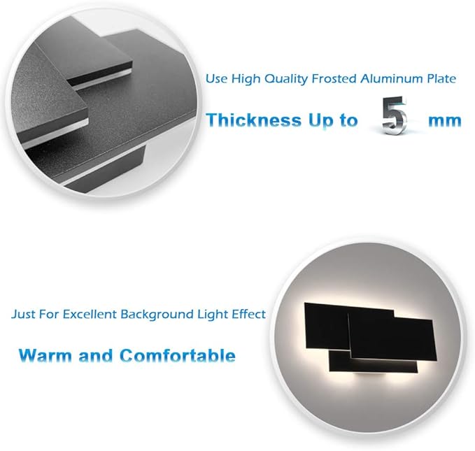 Ralbay 15.75”/36W LED Modern Wall Sconce Indoor Matte Black Wall Mount Light for Living Room Bedroom Staircase Hallway Natural White 4000K