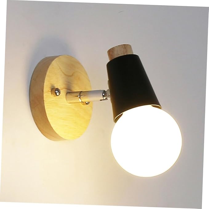 Minimalist Solid Wood Wall Sconce Black Wall Lamp for Bedroom Loft Lighting Decor Space Saving Mounted Fixture for Living Room Dining Study Bathroom Modern Nordic Style Without