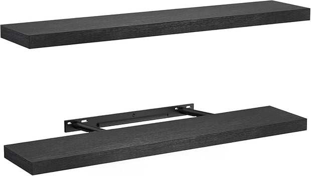 AMADA HOMEFURNISHING Floating Shelves, 32″ Large Wall Mounted Shelves for Bathroom, Bedroom, Living Room, Kitchen, Office, Hanging Shelf for Wall Décor Storage, Set of 2, Black