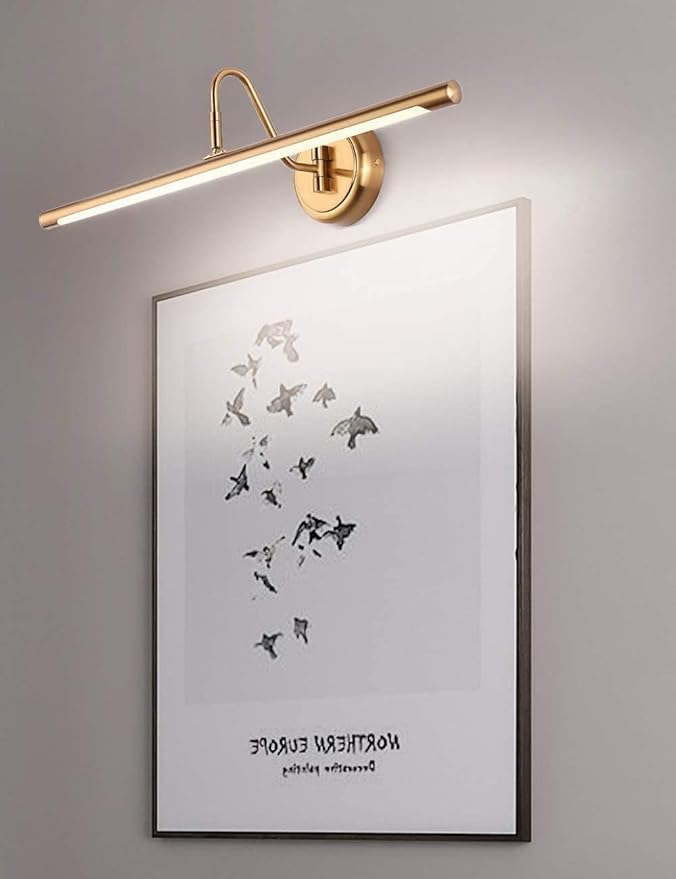JOOSENLUX Dimmable Led Picture Lights 24.4'' Brass Golden-Like Hard-Wired Display Lighting for Paintings with Swing Arm Wall Mount Brief Metal Artwork Hallway Sconce Lamps 14W Warm White 3000K