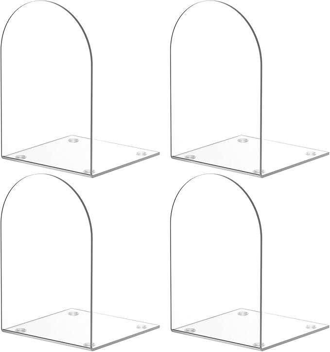 Acrylic Bookends 4 Pieces, Clear Bookends for Shelves, Book Ends for Shelves and Desktop Organizer, Transparent Shelf Book Stopper to Hold Books for Home Office Supplies